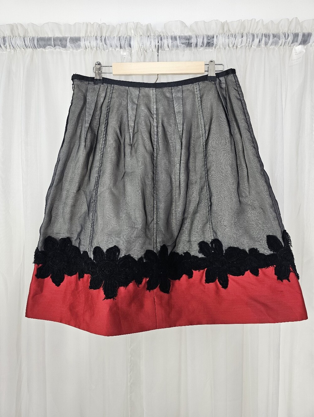 Y2K Whimsigoth Sheer Overlay Floral Lace Colorblock Midi Skirt Cottom/Silk 8